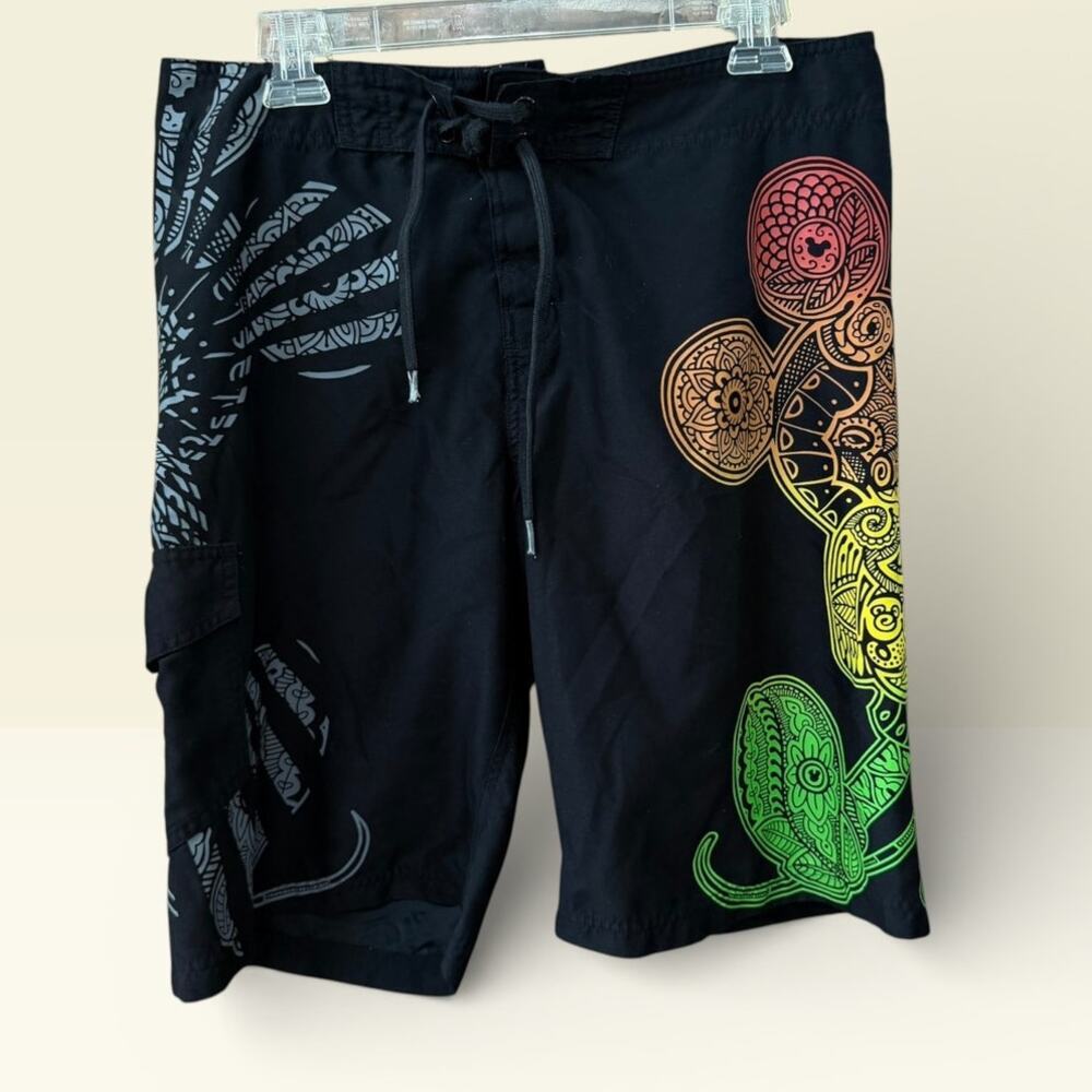 Disney Black Swim Trunks with Rainbow Tribal Mickey Design